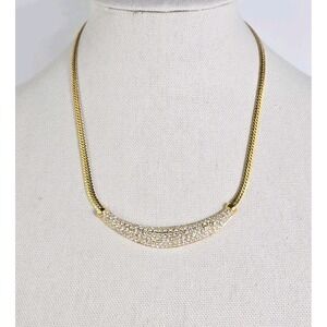 Vintage Roman Statement Rhinestone‎ Gold Tone Cresent Necklace 18" Glamour